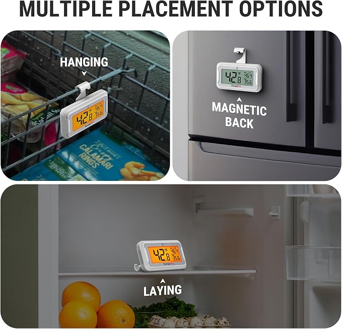TempPro Refrigerator Thermometer with Large Backlit LCD Display, Freezer Fridge Thermometer with Max/Min Record, Easy Battery Replacement, Magnetic & Stand Options for Cooler (Previously ThermoPro)