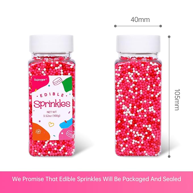 Pink Nonpareils Sprinkles, Red Pink and White Sprinkles Bulk for Cake Decorating Cupcake Baking Dessert Cookies Valentine's Decoration, 3.52oz