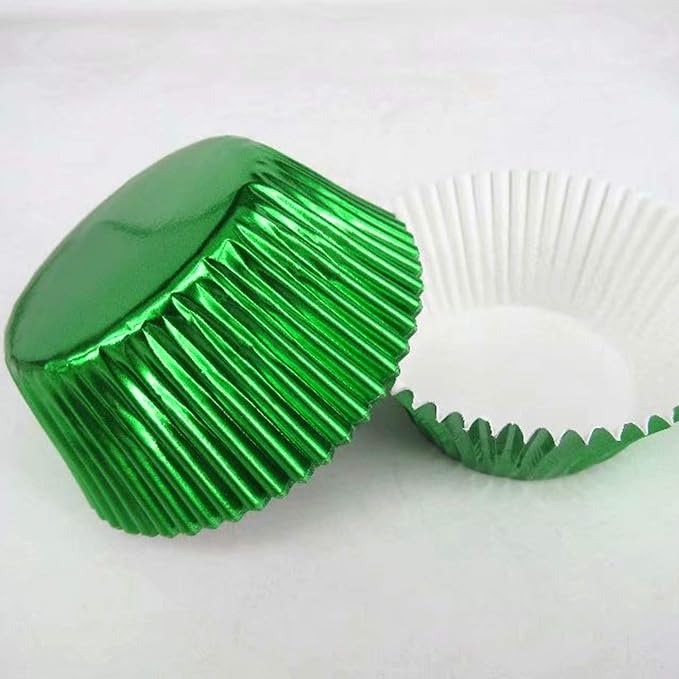 Green Foil Metallic Paper Muffin Cupcake Liners case Baking Cups 100 pcs,Standard Size 2x1.25inch