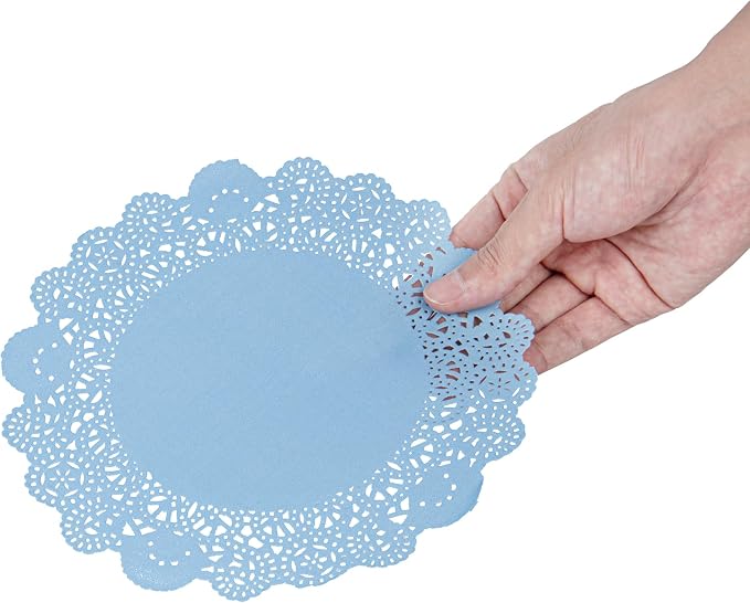 Restaurantware-Pastry Tek 8 x 8 Inch Paper Lace Doilies, 4000 Round Disposable Table Doilies - Elegant Lace Finish, Long Lasting, SkyBlue Paper Lace Doilies, for Pastries, Cupcakes, Desserts