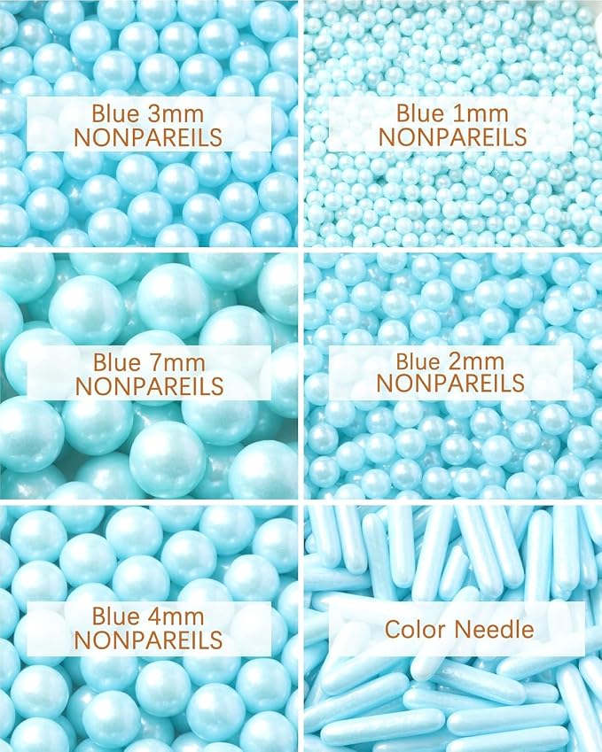 Sprinkles for Baking Edible Sugar Confetti 10.8oz, Nonpareils & Sugar Pearls - Six Pearl Sprinkles Mix Cake Decorations, Cookies, Cupcakes, Dessert Toppings (Spring Pastel Colors) Blue