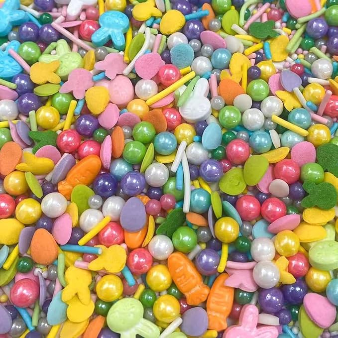 Homankit Easter Sprinkles Spring Edible Nonpareils Jimmies Sprinkle Rabbit Carrot Easter Egg for Baking Decorating, Ice Cream, Cookies, Cake Cupcake Toppers, 2.82 Ounces, Assorted Variety