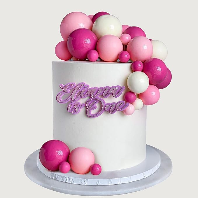 Ball Cake Topper Ball Cake Picks Colorful Pearl Ball Shaped Cupcake Insert Cake Topper for Bear Theme Birthday Party Favors Wedding Decoration (Pink White Hot Pink)