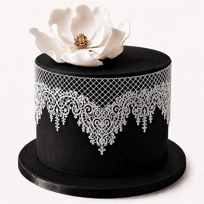 Large Ready to Use Edible Cake Lace Scalloped White 12-inch 10-piece