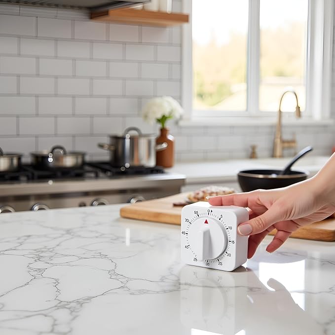 2Pcs White Timer Clock 60-Minute Mechanical Kitchen Timer Wind up Visual Cooking Clock with Loud Alarm No Batteries Required Ideal for Cooking Baking and Kitchen Management