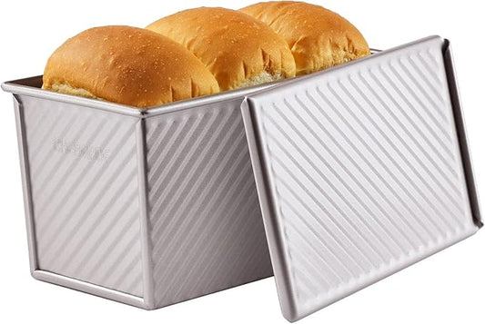 CHEFMADE Pullman Loaf Pan with Lid, 1Lb Dough Capacity Non-Stick Rectangle Corrugated Toast Box for Oven Baking 4" x 7.7"x 4.3"(Champagne Gold)