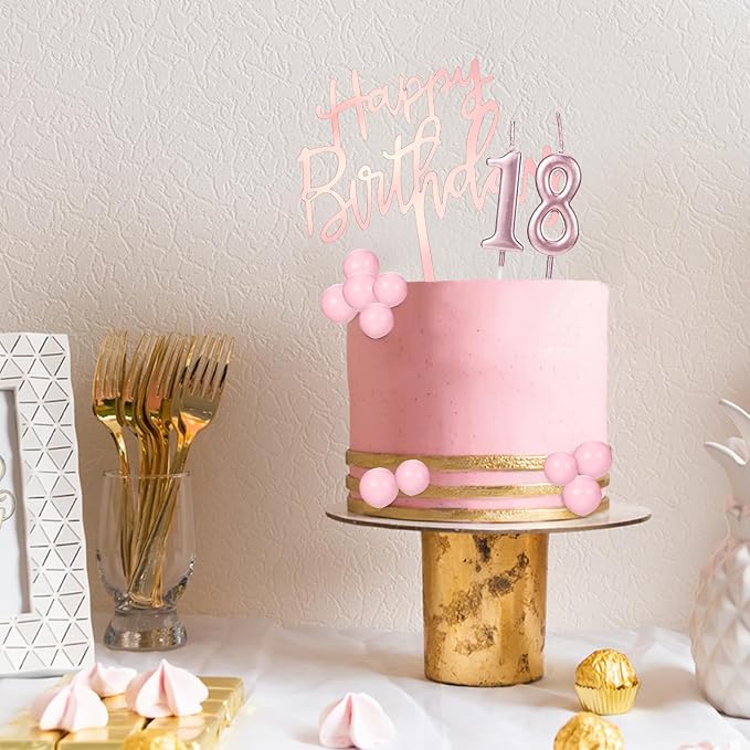 Yerliker 34 Pcs Happy Birthday Cake Toppers Decorations Birthday Candles DIY Cake Decor for Men Women Wedding Anniversary(Rose Gold)