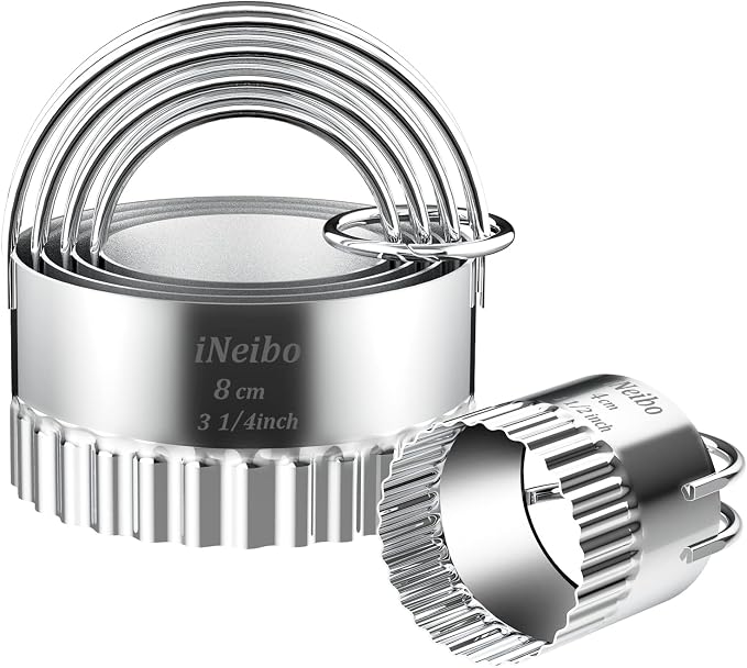iNeibo Fluted Edge Biscuit Cutter Set - Round Circle Scone, Pastry, and Dough Cutters for Baking, Dumpling Skin, and Fondant