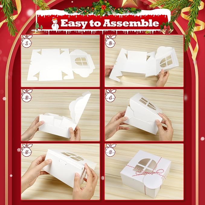 COTOPHER 18Pcs Christmas Cookie Boxes with Window, 8x6x2.5 inch White Bakery Boxes for Gift Giving, Kraft Treat Boxes Dessert Boxes for Cakes Donuts Chocolate Strawberries Pastries Muffins