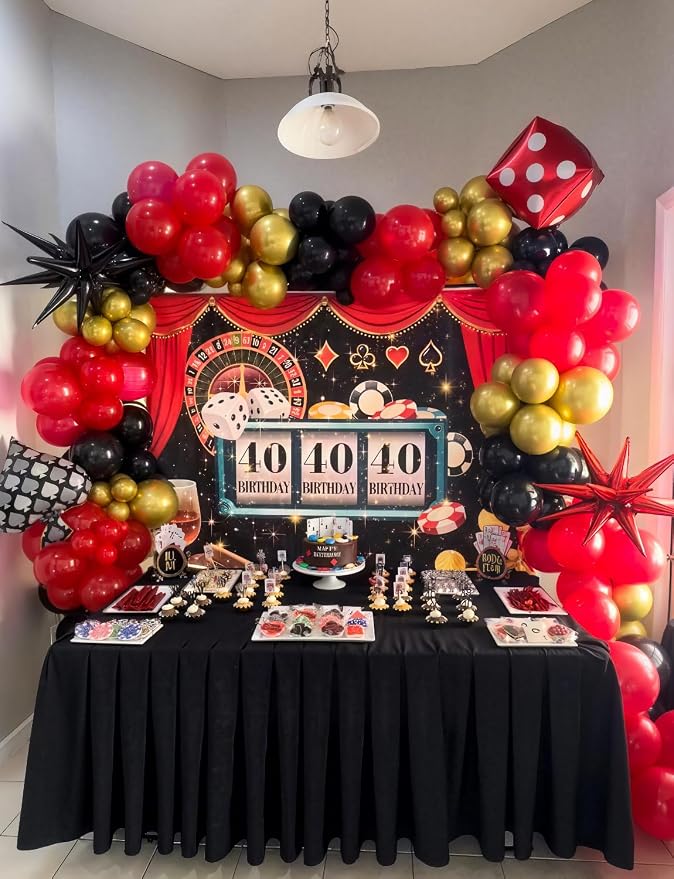 Red Black and Gold Balloons Arch Garland Kit – 131Pcs Latex Balloons with Foil Star Balloons for Birthday Hollywood Casino Movie Night New Year Party Decor