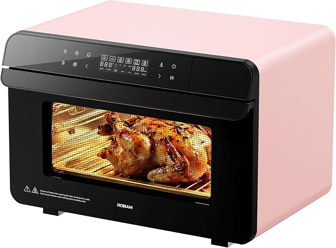 ROBAM Toaster Air Fryer Combi Oven, Countertop Steam Oven 14-in-1 with Convection Steam Roast & Bake, Multi-Stage Cooking, Self-Clean, 7 Modes, 30 Built-In Recipes, for Kitchen Pizza Baking (Pink)