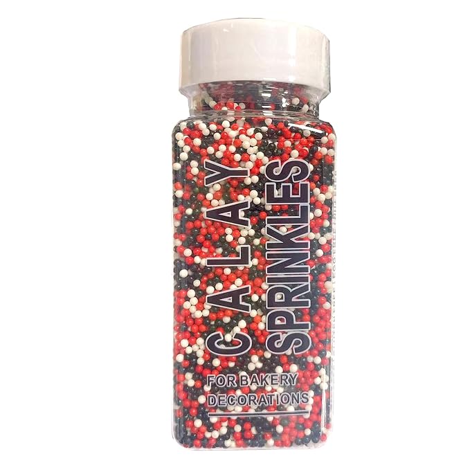 PhilaeEC Red Black White Nonpareils Sprinkle 2mm Mini Peals Sprinkle Edible for Cake Decoration Cupcake Topper Cookie Baking Decorations Halloween Christmas Valentine Supplies