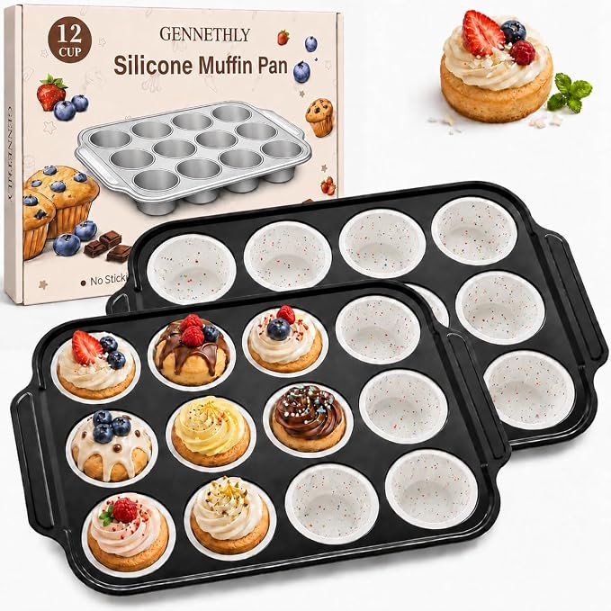 2 PCS Silicone Muffin Pans for Baking with Metal Reinforced Frame, Muffin Tin Egg Bites Mold 12-Cup Regular Size, Nonstick Muffin Tray Easy to Pop Cupcake Pan for Oven Safe - White