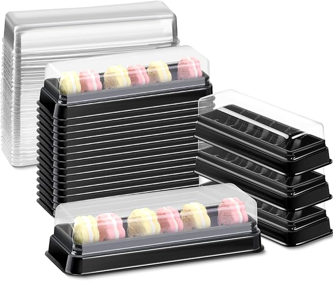 Remerry 100 Pcs Macaron Boxes with Clear Lids Bulk Macaroon Container Macaroon Packaging Boxes with 6 Grid Christmas Party Favors for Baby shower Wedding Bakery, 7.6 x 2.8 x 1.9 Inches