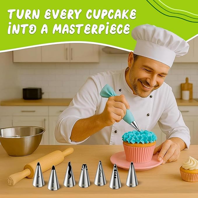 Suuker Ruffle Piping Tips Set, 9 Pieces | Seamless Stainless Steel, Vintage Cake Piping Tips, Pleated Skirt Piping Nozzles, For Cake Cupcakes Cookies