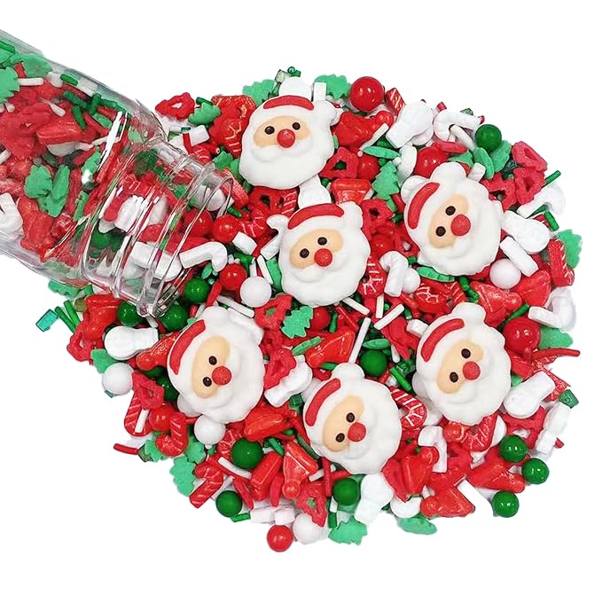 Sentovac Christmas Santa Claus Tree Sprinkle Red Green Mix Sprinkles Edible for Cake Decorating Cookie Cupcake Topper Baking Decorations Halloween Christmas Supplies 3.53 Oz