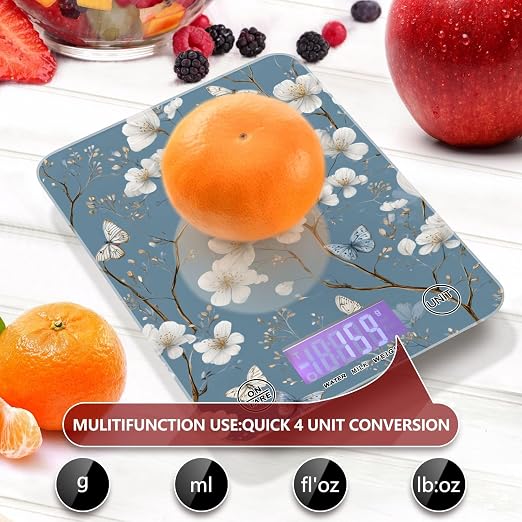 Food Scale Kitchen Scale Food Weight Scales Digital Weight Grams and Ounces Small Electronic Food Scale for Baking Cooking Blue Flowers Butterfly