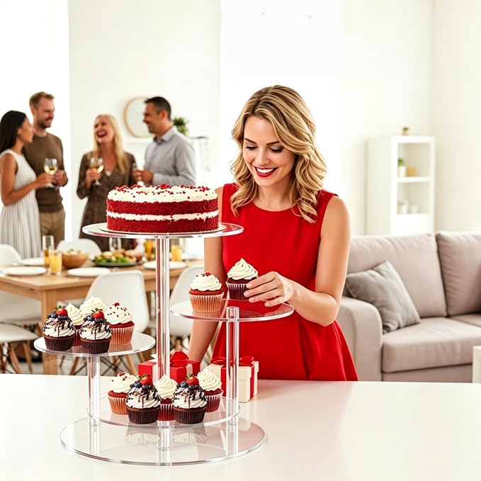Cupcake Stand, 4 Tier Acrylic Cake Stand, Round Cake & Cupcake Combo for 8-12 Inch Cakes, Clear Tiered Cupcake Tower for 50 Cupcakes, Display Stand for Dessert Table Wedding Birthday Party