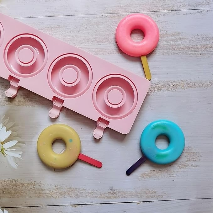 Doughnuts Shape Silicone Mold Ices Stick Ices Cream Mold Tray Cubes Making Tool Cake Candy Candy Easy to Cubes Tray Popsicles Maker Baking Cake