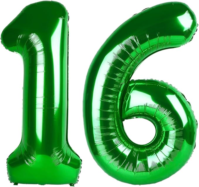 Dark Green Number 16 Balloon 40 Inch, 16th Birthday Party Decorations for Children, Giant 16 Foil Balloon for Party Supplies