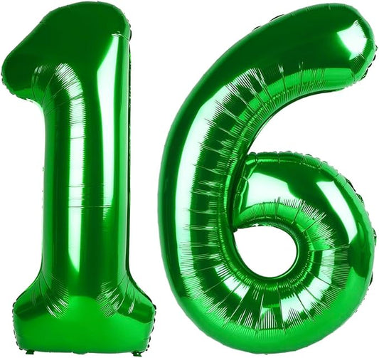 Dark Green Number 16 Balloon 40 Inch, 16th Birthday Party Decorations for Children, Giant 16 Foil Balloon for Party Supplies