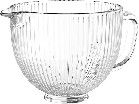 Glass Mixer Bowl for KitchenAid 4.5 and 5 Quart Tilt-Head Stand Mixers, 5 qt Mixing Bowl for Kitchen Aid With Measurement Markings & Handle