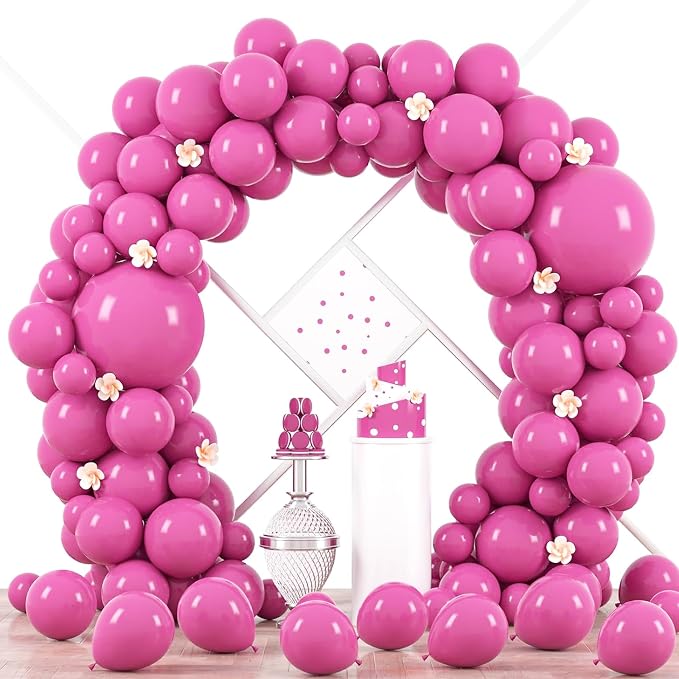 Voircoloria 90pack Retro Hot Pink Balloons Different Size 18/12/10/5 Inch Retro Hot Pink Balloon Garland Arch Kit for Graduation, Wedding, Birthday, Princess Theme Party, Valentine's Day Decorations