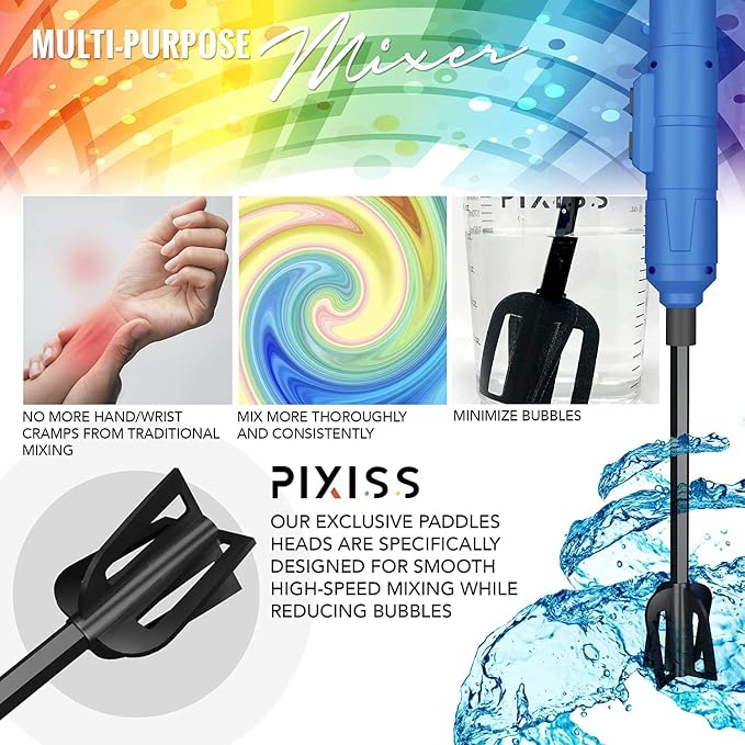 Pixiss Premium Resin Mixer, Handheld Rechargeable Epoxy Mixer Pro Grade, Stirrer for Resin, DIY Crafts Tumbler, Silicone Mixing - Includes 20 Cups, Bundle C (Medium)