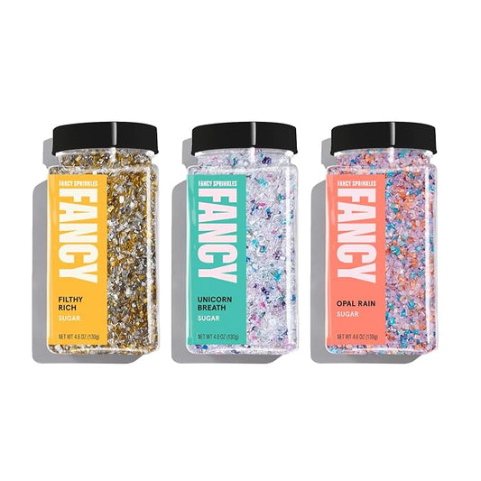 Fancy Sprinkles MVP Fancy Sugar Set | Unicorn Breath, Opal Rain & Filthy Rich | 3 Best-Selling Sanding Sugars for Cocktail Rimming & Baking | Gift for Bakers | 3 Pack (4.6 oz)
