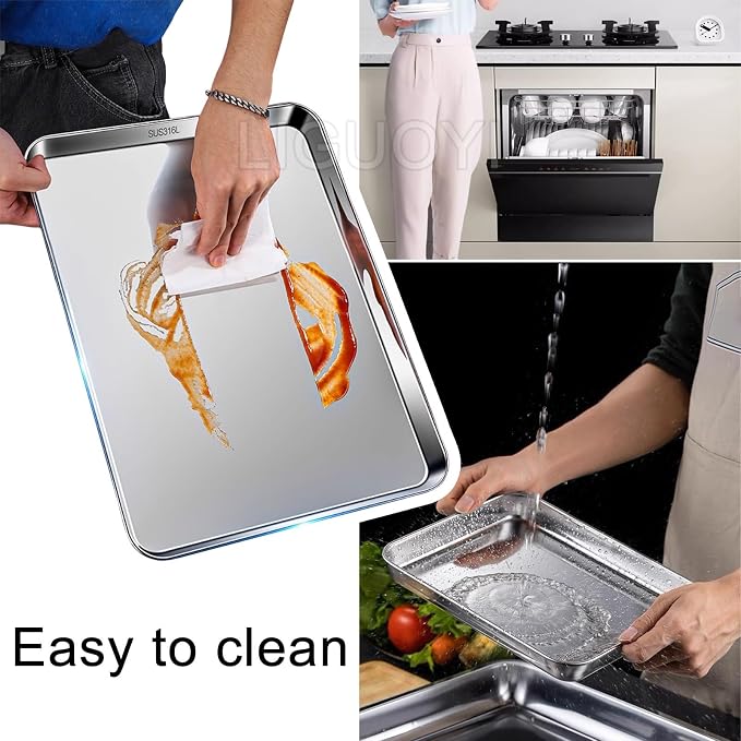 LIGUOYI Stainless Steel Oven Sheet Pan Tray Cookie Sheet, Rectangle Baking Tray Nonstick Warp Resistants Heavy Duty Sheet Pan Trays, Serving Tray for Kitchen, Smooth Edge Pan(40.5x30.5x2.5cm)