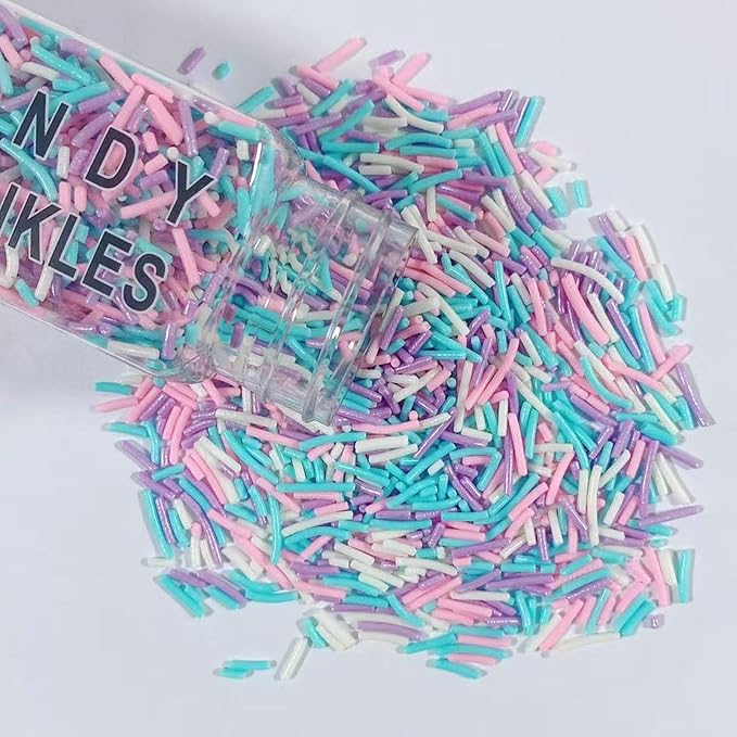 Sentovac Mermaid Jimmies Sprinkles Edible for Cake Decorating Pink Purple Blue White Sprinkles Sugar Candy Cookie Cupcake Topper Ice Cream Baking Decorations Supplies 3.35oz