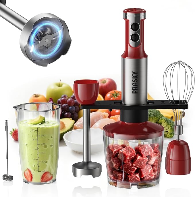 Immersion Blender Powerful Four Blades, Hand Mixer 5-in-1 with 20-speed, 1200W One-button Disassembly and Washing, Suitable for Kitchen Making Soups, Protein Shakes and Baby Food