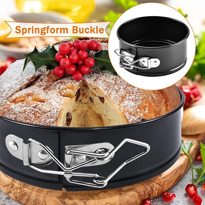 Mini Springform Pans Set of 4, 4.13 in Dia x 1.97 in Deep, Carbon Steel With Nonstick Coating, Removable Bottom, Small Cheesecake Quiche Pie Baking Pans, Black