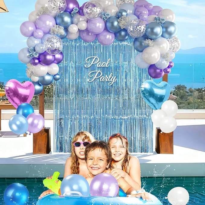 157Pcs Mermaid Party Balloons Garland Arch Kit with Fringe Curtain for Girl Princess Woman Birthday Bridal Baby Shower Engagement Wedding Under the Sea Party Decorations