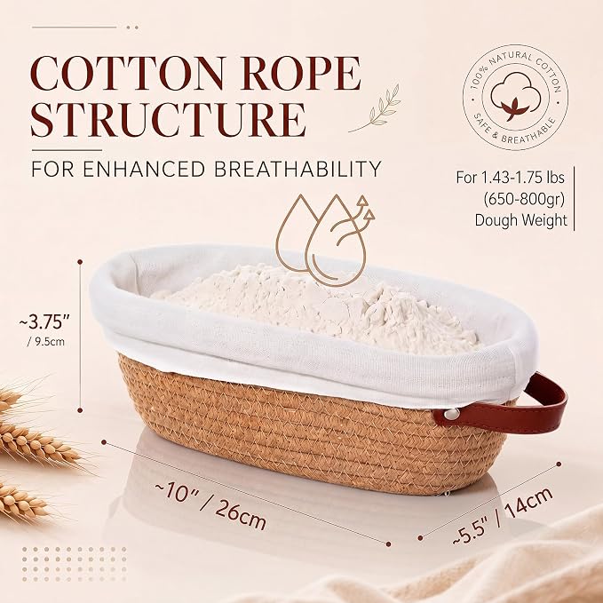 Hushee 8 Pack Cotton Rope Banneton Bread Proofing Basket Set, 10'' Sourdough Proofing Baskets with Breathable Liners & Covers for Artisan Bread Baking, Dough Fermentation Basket Supplies