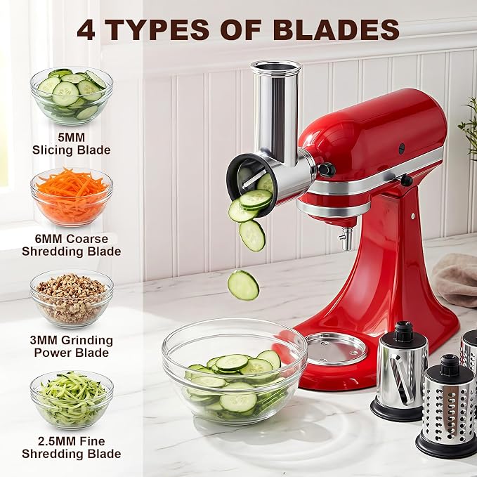 Meat Grinder & Stainless Steel Cheese Grater Attachment for KitchenAid Stand Mixer - 2 Pcs Kitchen Aid Accessories and Attachments Including Slicer Shredder and Food Grinder Attachment