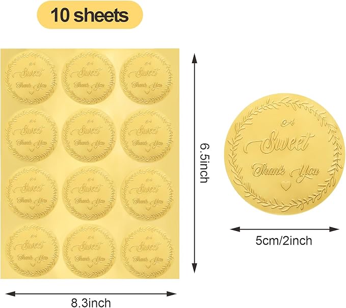 120 PCS A Sweet Thank You Gold Embossed Stickers – 2 Inch Round Foil Labels for Gifts Packaging, Wedding Favors, Candy Bags, Party Supplies, Small Business Packaging Seals