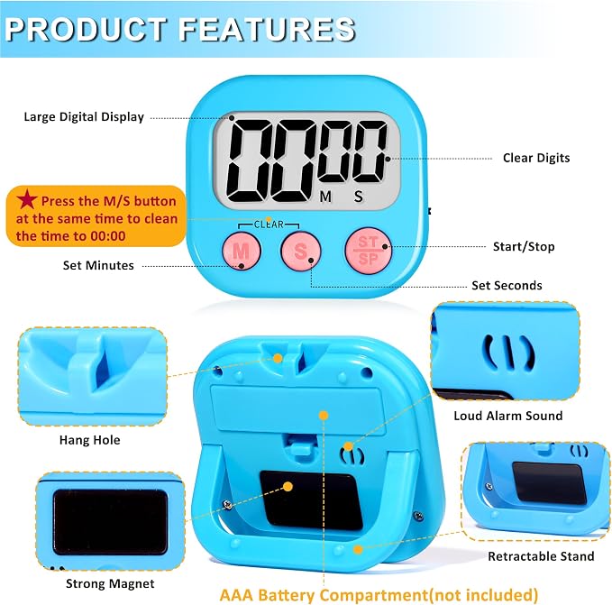 ZILLEEN Classroom Timer for Kids Teachers Digital Timers, Blue Green 6 Pack