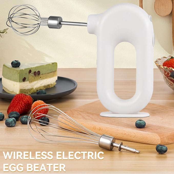 4 Speed Electric Hand Mixer, Mini 4 Speed Adjustable Cordless USB Rechargeable Electric Whisk Hand Mixer Portable Handheld Mixer 1500mAh Egg Beater (White)
