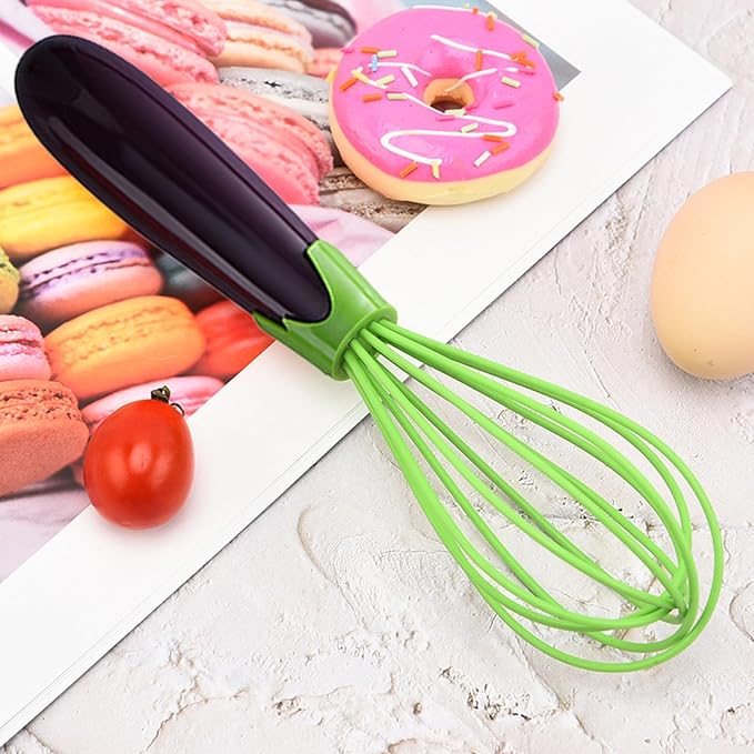 Convenient Design Egg Beater Ergonomic Barrel Grip Whisk Twist 2-in-1 Collapsible Silicone Coated Steel Wire Comfortable Mixing Easy Eggplant