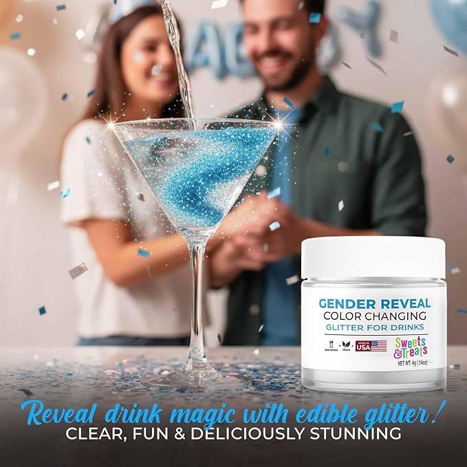 Boy Gender Reveal Decorations Edible Glitter for Drinks, Magical Gender Reveal Popper Ideas, Surprise Its a Baby Boy Gender Reveal Sprinkles as Drink Glitter or Brew Glitter, Baby Reveal - Blue Edible Glitter