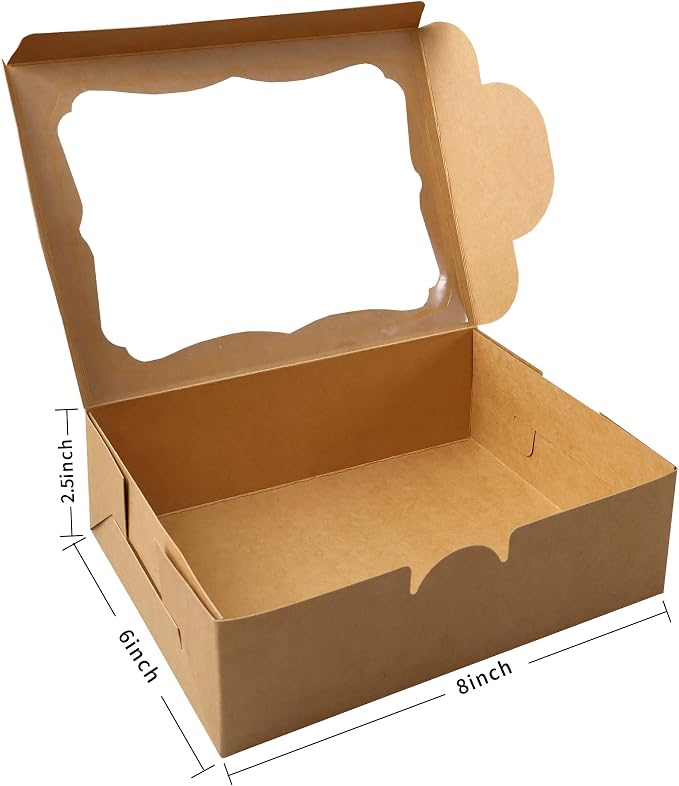 20pcs 8x6x2.5 Inches Brown Bakery Boxes with Window Cookie boxes Treat Boxes Dessert Boxes Donut Boxes Muffin Boxes for Pastry Candy Small Cake Cupcake for Gift Giving Party, NB001-20