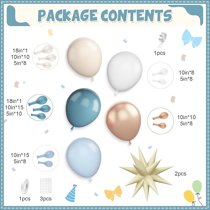 Dusty Blue and Gold Balloons Arch Kit with Beige Star Balloon, Baby Shower Balloons Garland Slate Blue Cream White Champagne Gold Balloons for Boho Boy Birthday Party Wedding Bridal Shower Decorations