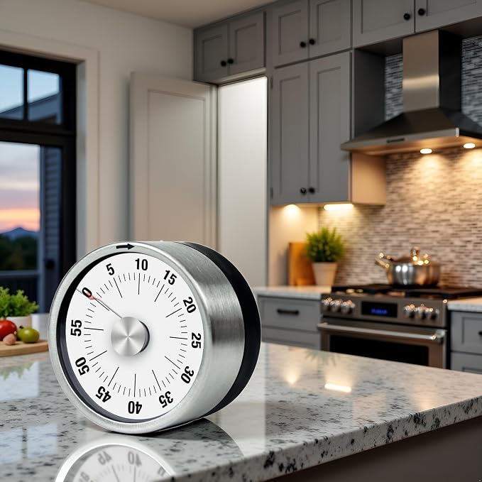 1Pcs White Mechanical Kitchen Countdown Timer with Magnetic Back 60-Minute Visual Timer for Kids, Toddlers, Teachers, Time Management Tool for Study, Cooking, Baking Timers