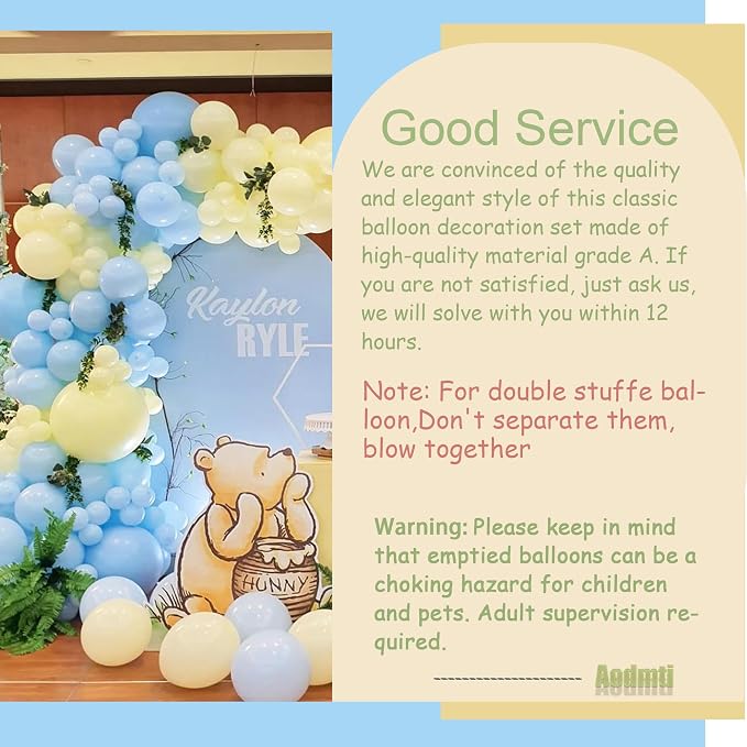 Blue and Yellow Balloon Arch, Pastel Yellow Macaron Baby Blue Balloon Macaron Green and Double Stuffed Pastel Cream Peach Balloon Arch Kit for Birthday Baby Shower Bee Bear Theme Party Decoration
