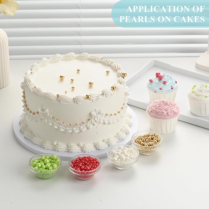 Homankit Edible Pearl Sprinkles for Baking, Red White Green and Gold Sugar Pearls Cake Decorations for Cupcake Toppers Cookie Decorating Birthday Party Wedding Christmas Winter Supplies