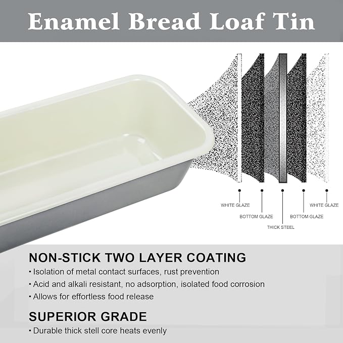 Webake Large Enamel Bread Pan with Lid, Long Banana Bread Loaf Pan for Baking, Non-Stick Rectangle Cake Pan Enamelware 12 x 4.5 Inch