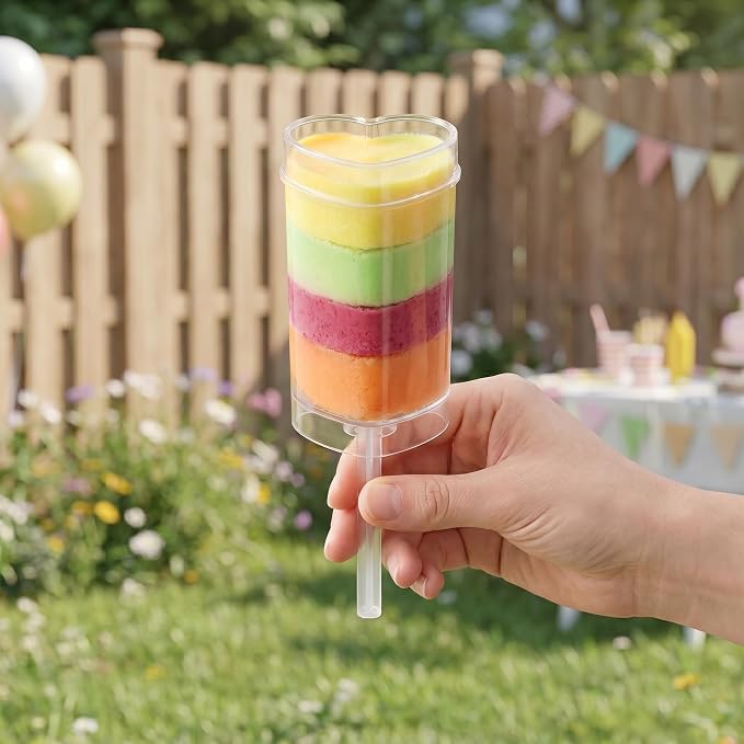 Jucoan 50 Pack Push Cake up Pop Containers, Heart Shape Plastic Cake Pop Shooter, Jelly Ice Cream Cupcake Push up Pop Containers with Lids for Wedding Birthday Baby Shower 4th of July Party