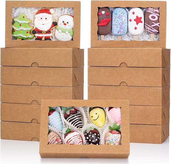 50PCS 8x5x2 Inch Bakery Boxes with Window for Chocolate Covered Strawberries, Cookies, Cakesickle, Brownies, Donut & More