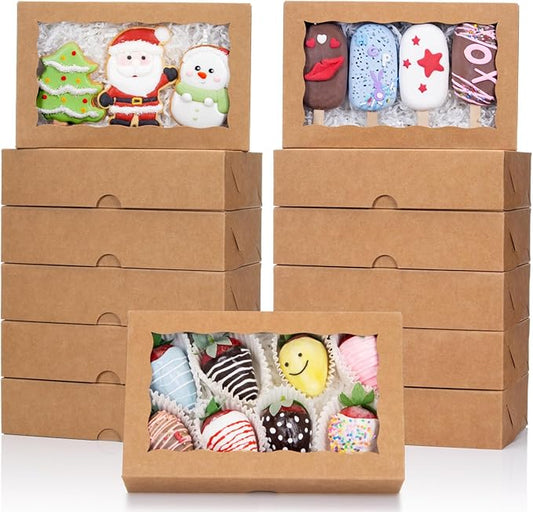 50PCS 8x5x2 Inch Bakery Boxes with Window for Chocolate Covered Strawberries, Cookies, Cakesickle, Brownies, Donut & More